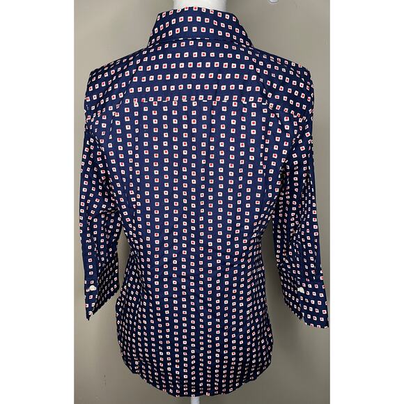 Nautica women’s button up blouse blue white red squares long sleeve cotton M - Picture 2 of 9
